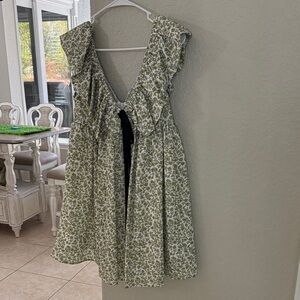 Floral Green and White Dress